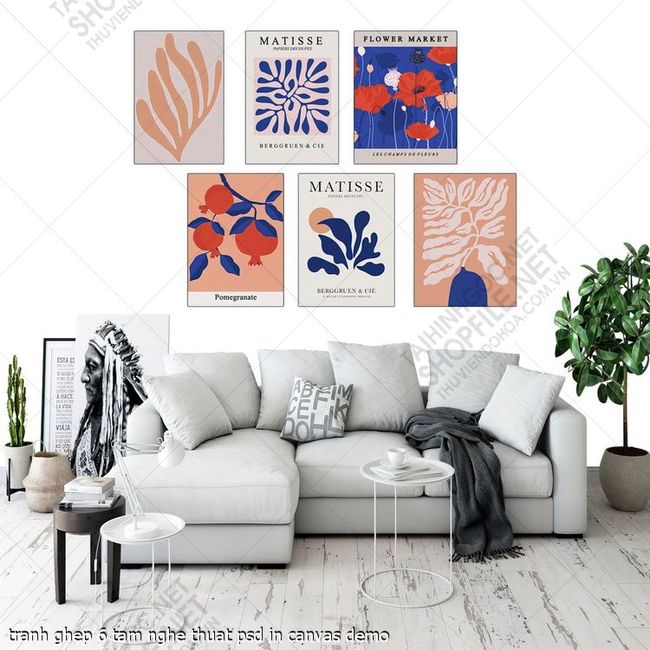 tranh ghep 6 tam nghe thuat psd in canvas